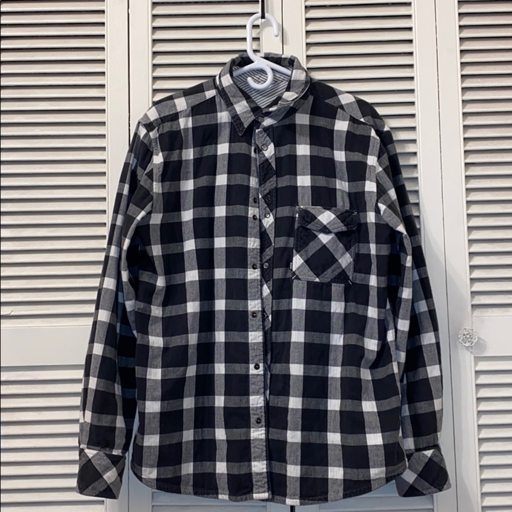 Reversible double thick button up long sleeve